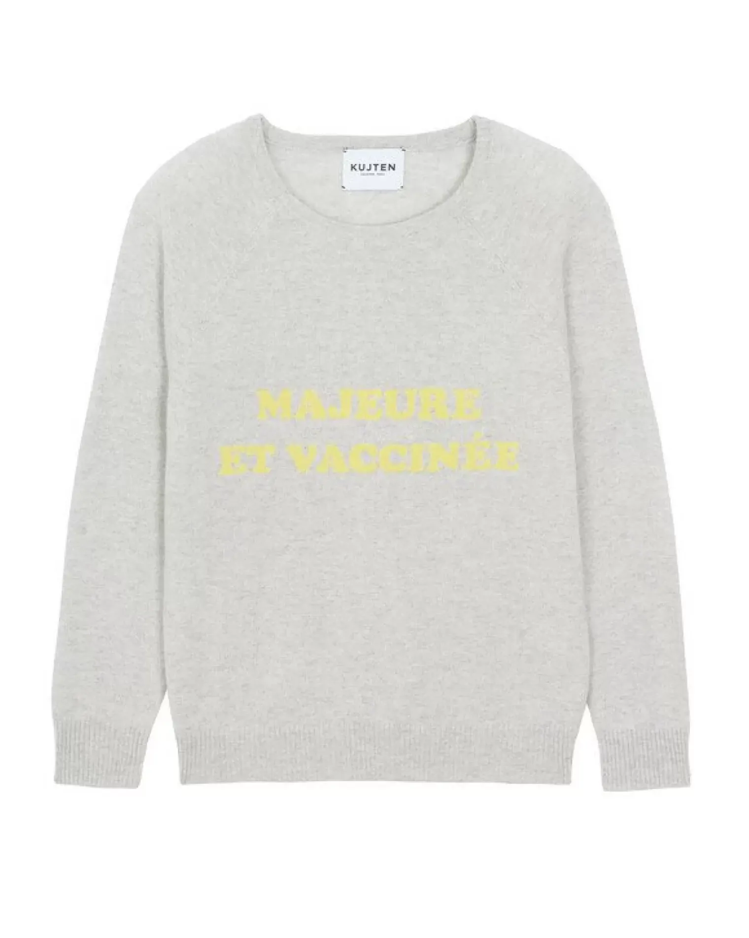 Kujten Sweaters & Sweatshirts>Women Printed Round Neck Cashmere Sweater Gris Bouleau