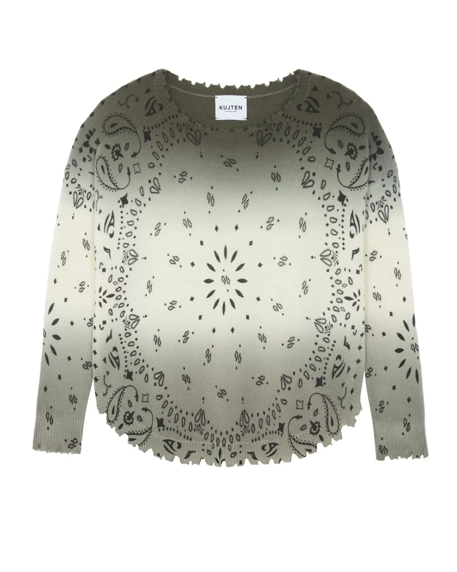 Kujten Sweaters & Sweatshirts>Women Round Neck Cashmere Sweater, 2-Threads Kaki Chine