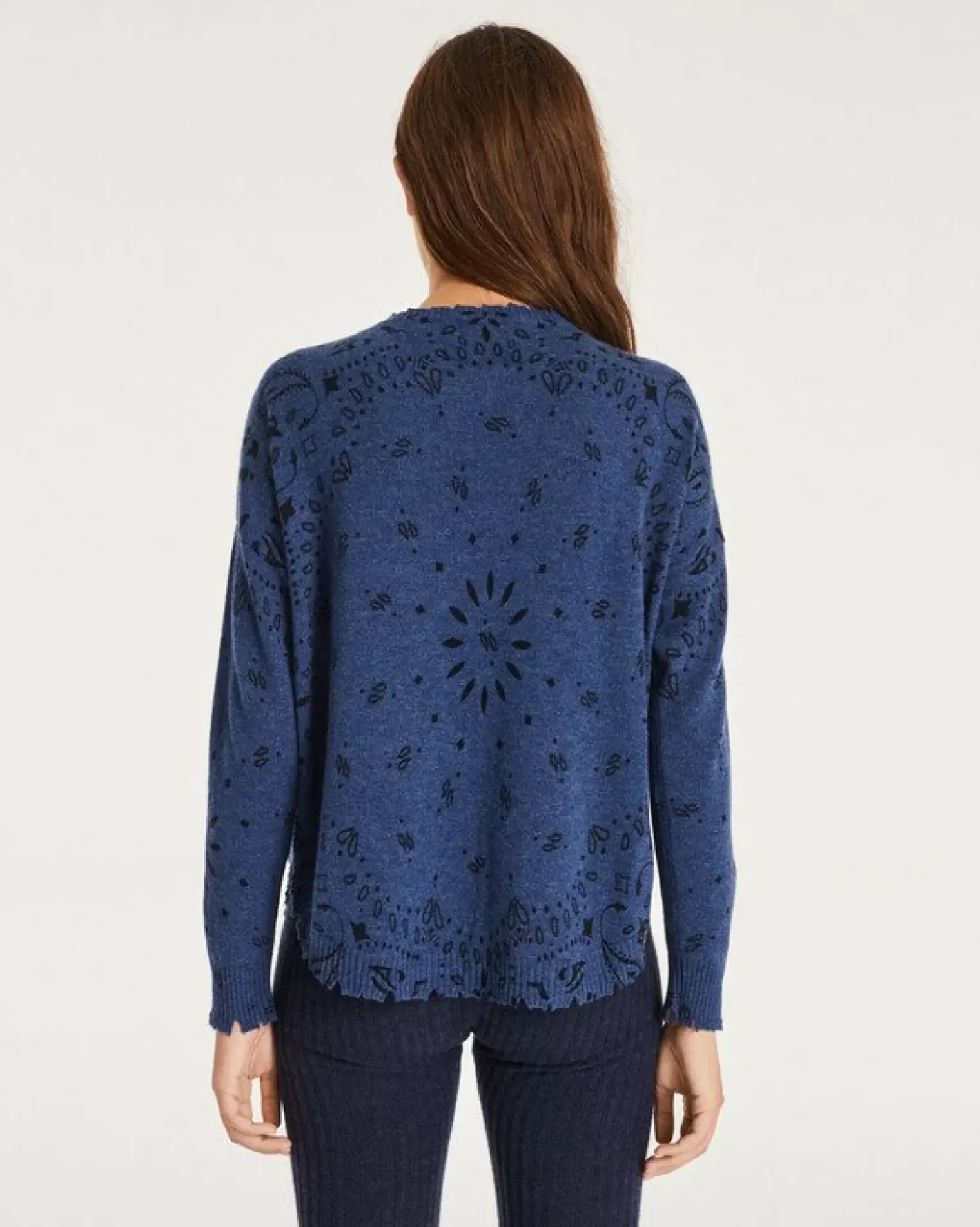 Kujten Sweaters & Sweatshirts>Women Round Neck Cashmere Sweater Bleu Jeans Fonce