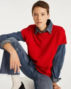 Kujten Sweaters & Sweatshirts>Women Round Neck Cashmere Sweater Rouge Tomato