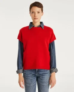 Kujten Sweaters & Sweatshirts>Women Round Neck Cashmere Sweater Rouge Tomato