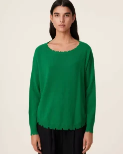 Kujten Sweaters & Sweatshirts>Women Round Neck Cashmere Sweater, 2-Threads Vert Imperial