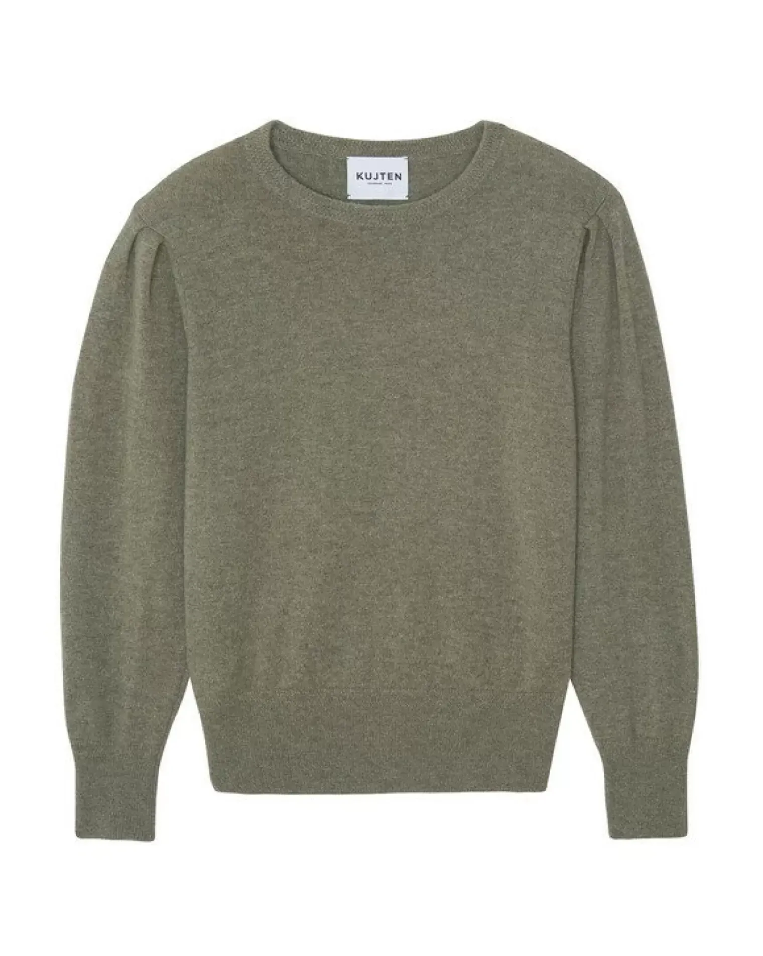 Kujten Sweaters & Sweatshirts>Women Round Neck Cashmere Sweater Kaki Chine