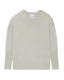 Kujten Sweaters & Sweatshirts>Women Round Neck Cashmere Button Sweater Avoine