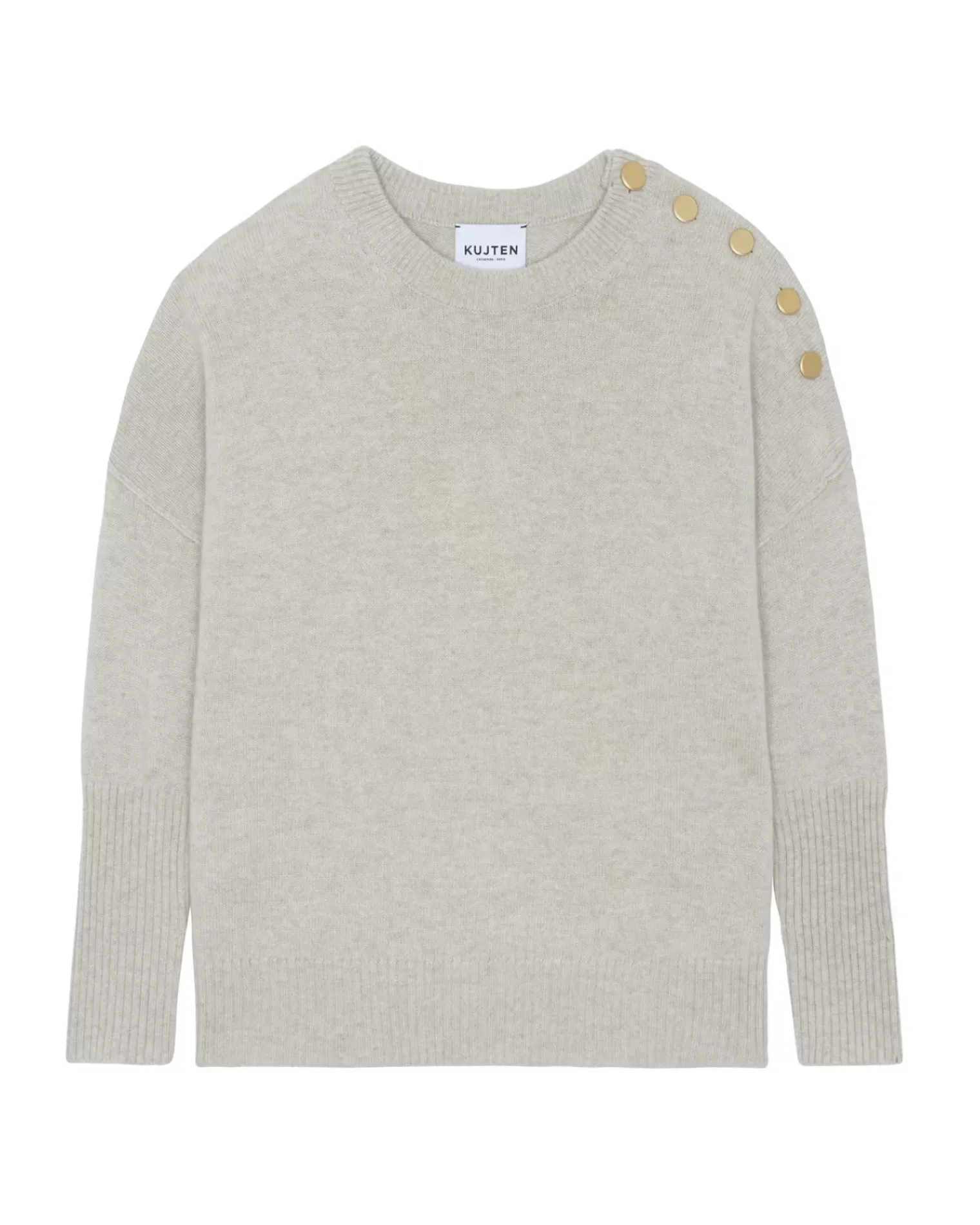 Kujten Sweaters & Sweatshirts>Women Round Neck Cashmere Button Sweater Avoine