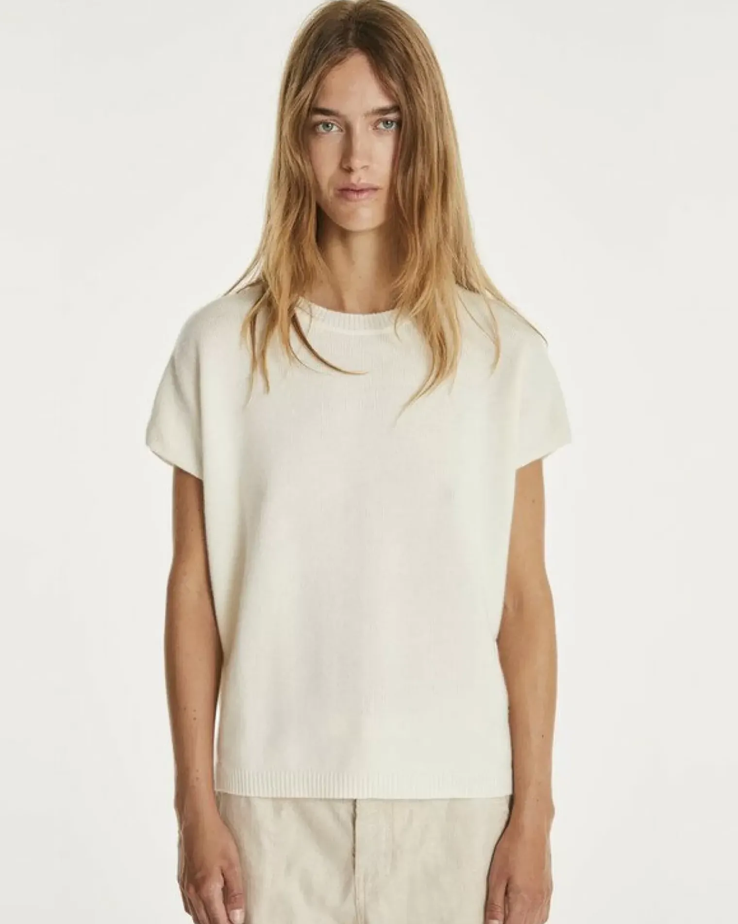 Kujten Sweaters & Sweatshirts>Women Round Neck Cashmere Sweater Blanc