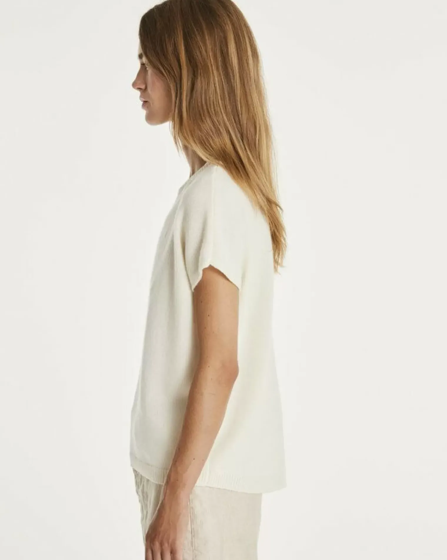 Kujten Sweaters & Sweatshirts>Women Round Neck Cashmere Sweater Blanc