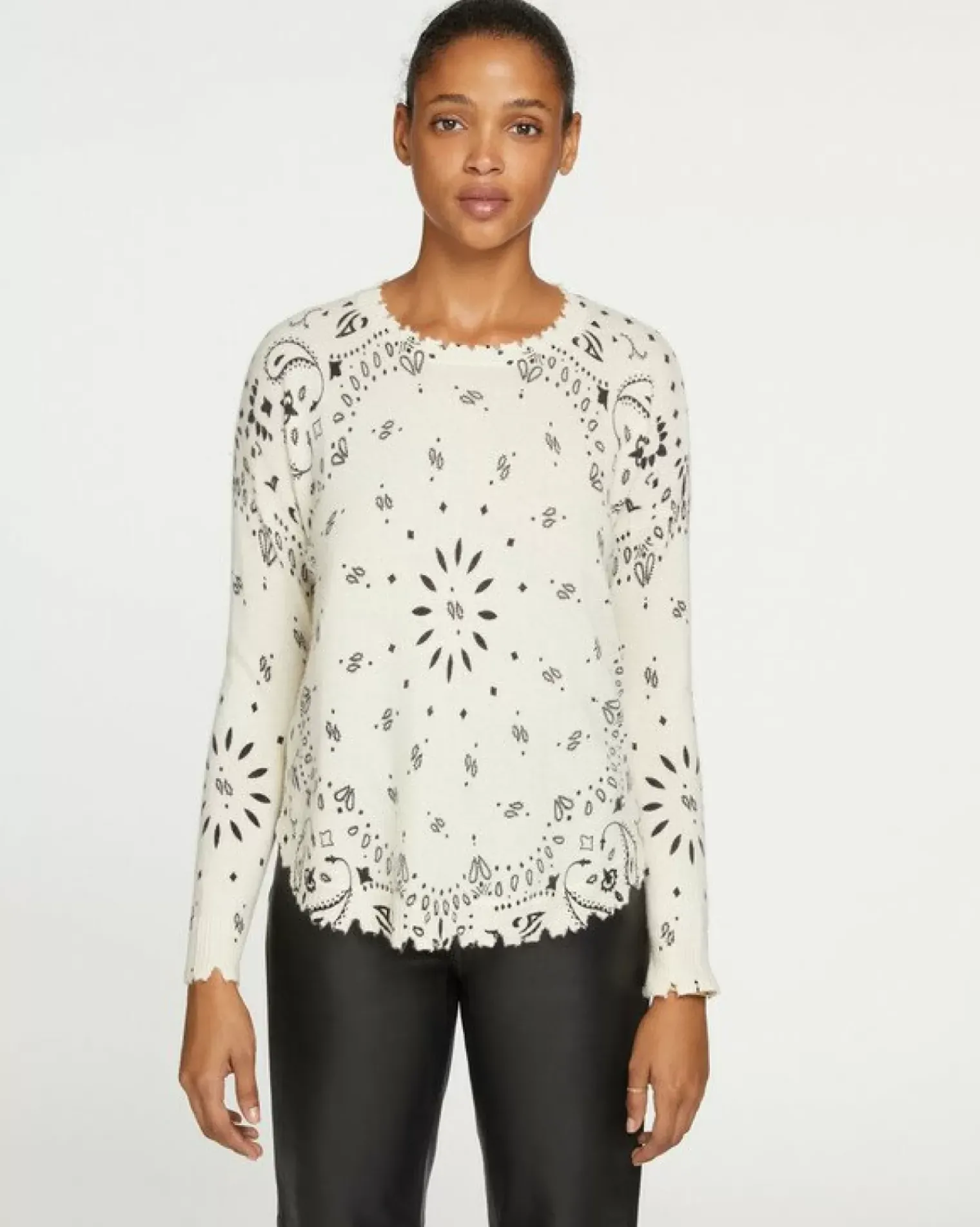 Kujten Sweaters & Sweatshirts>Women Round Neck Cashmere Sweater, 2-Threads Blanc