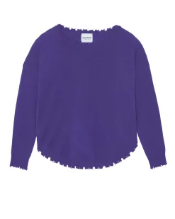 Kujten Sweaters & Sweatshirts>Women Round Neck Cashmere Sweater, 2-Threads Deep Purple