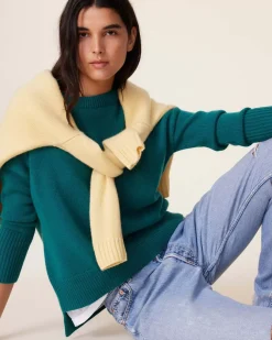 Kujten Sweaters & Sweatshirts>Women Round Neck Cashmere Sweater, 4-Threads Vert Perroquet