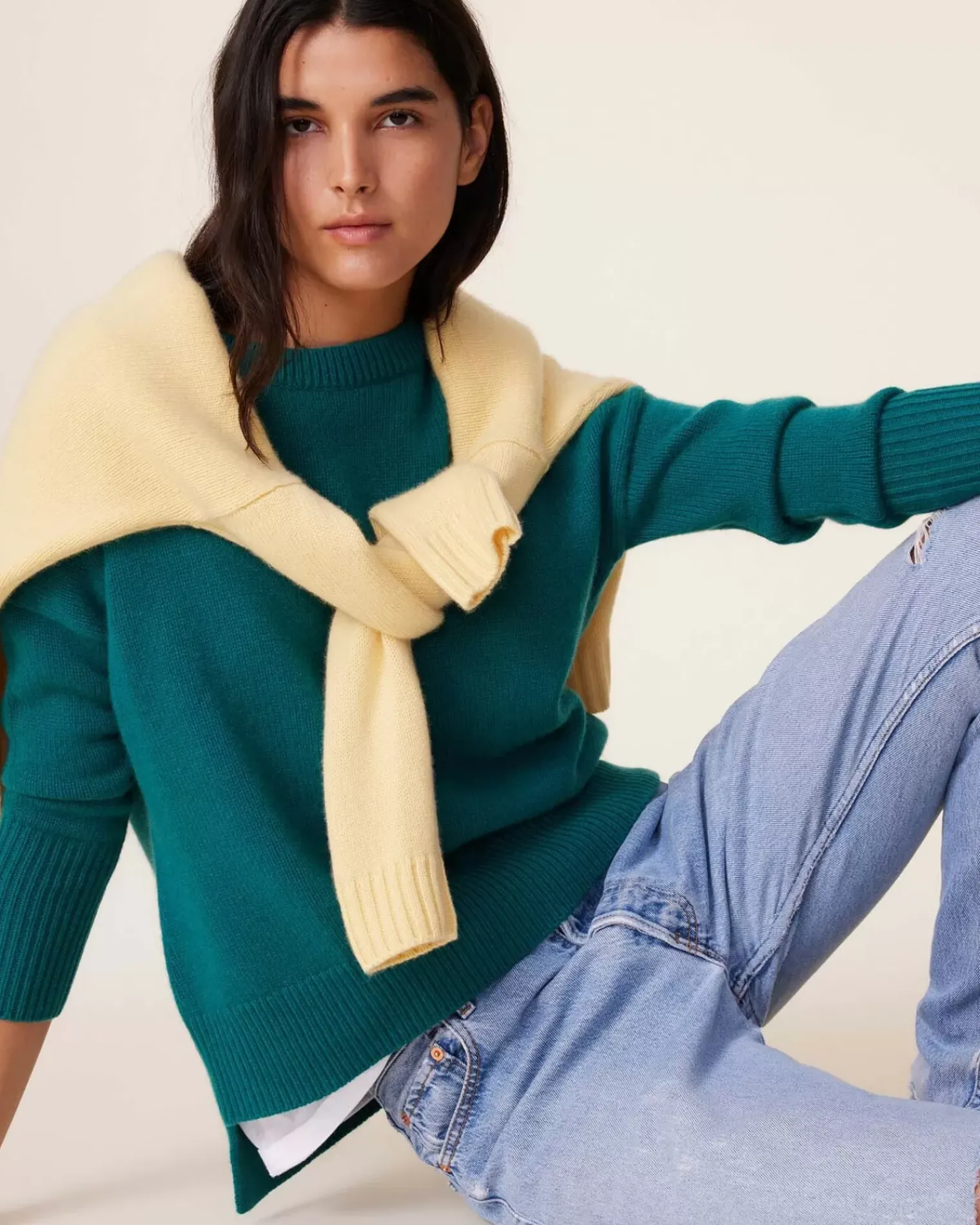 Kujten Sweaters & Sweatshirts>Women Round Neck Cashmere Sweater, 4-Threads Vert Perroquet