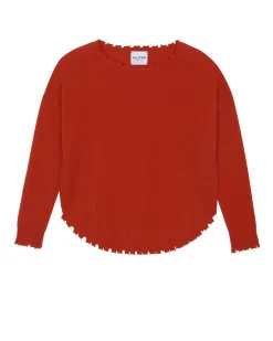 Kujten Sweaters & Sweatshirts>Women Round Neck Cashmere Sweater, 2-Threads Orange Rosso