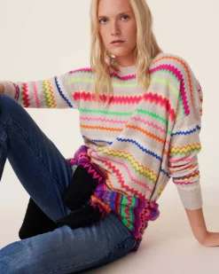 Kujten Sweaters & Sweatshirts>Women Round Neck Cashmere Sweater, 2-Threads Avoine