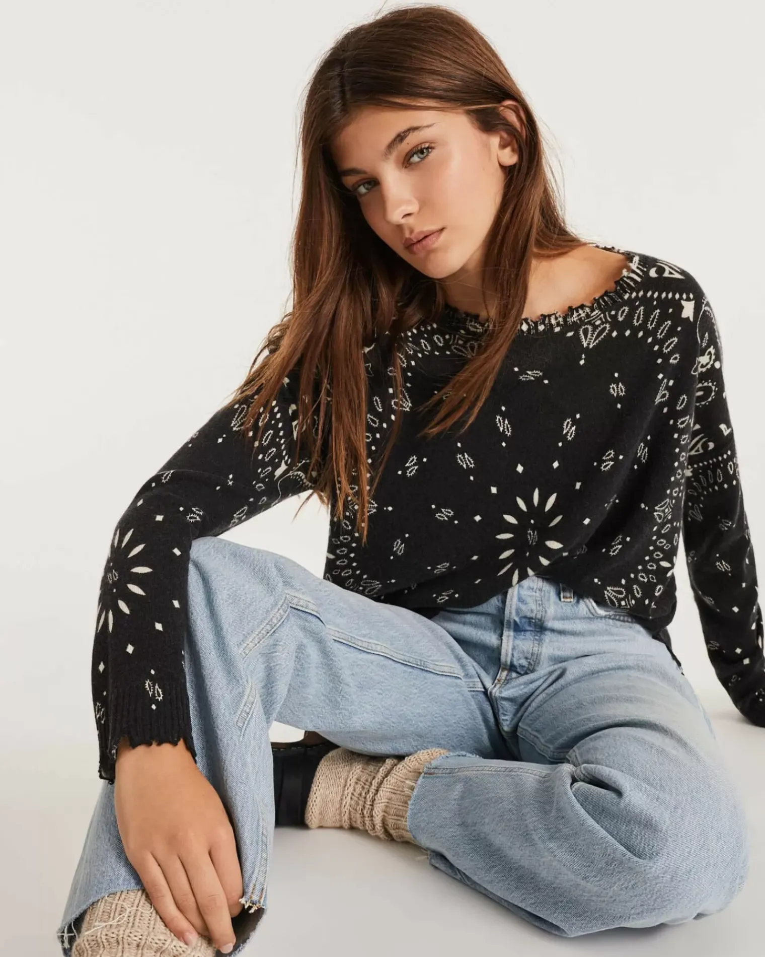 Kujten Sweaters & Sweatshirts>Women Round Neck Cashmere Sweater, 2-Threads Noir