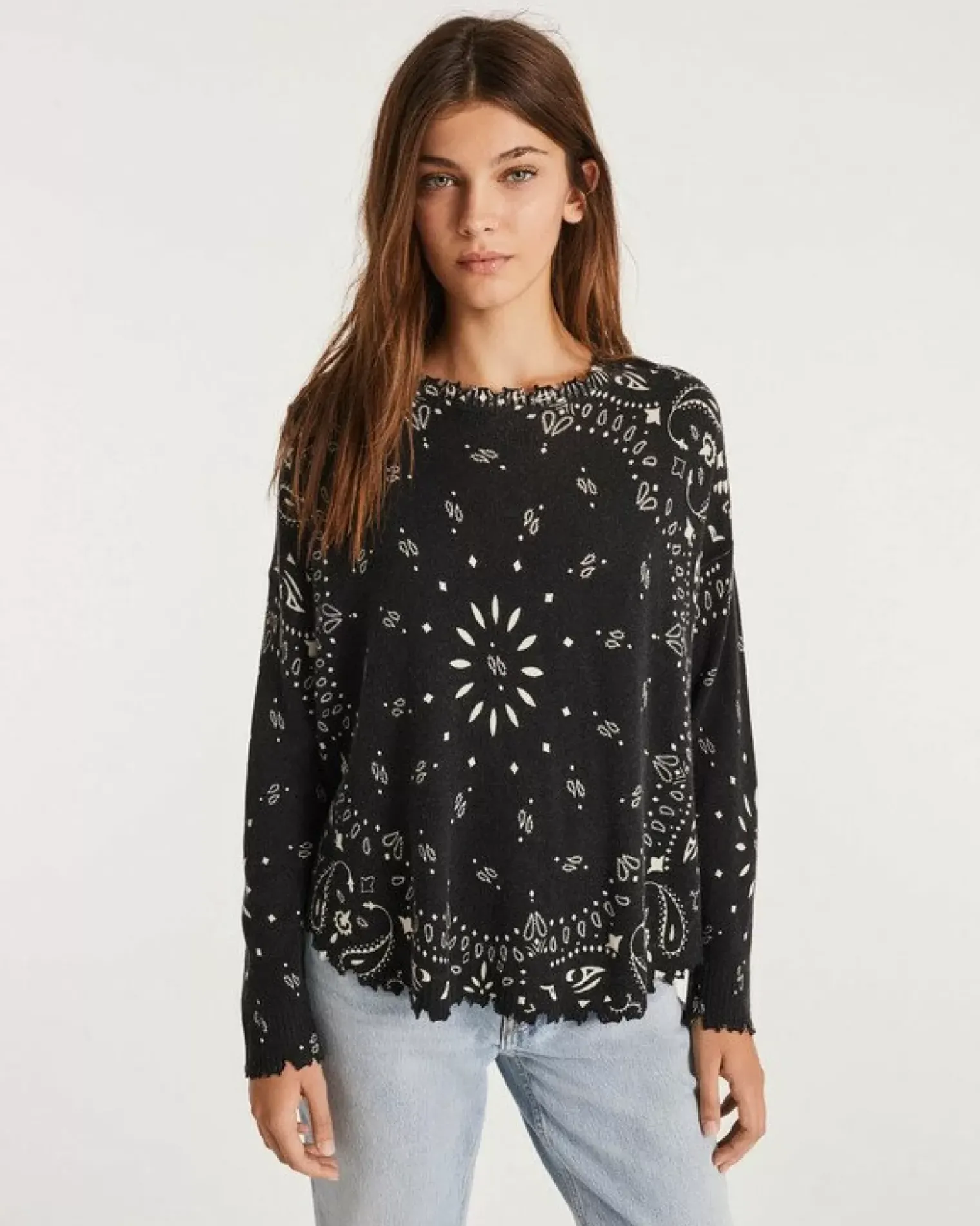 Kujten Sweaters & Sweatshirts>Women Round Neck Cashmere Sweater, 2-Threads Noir