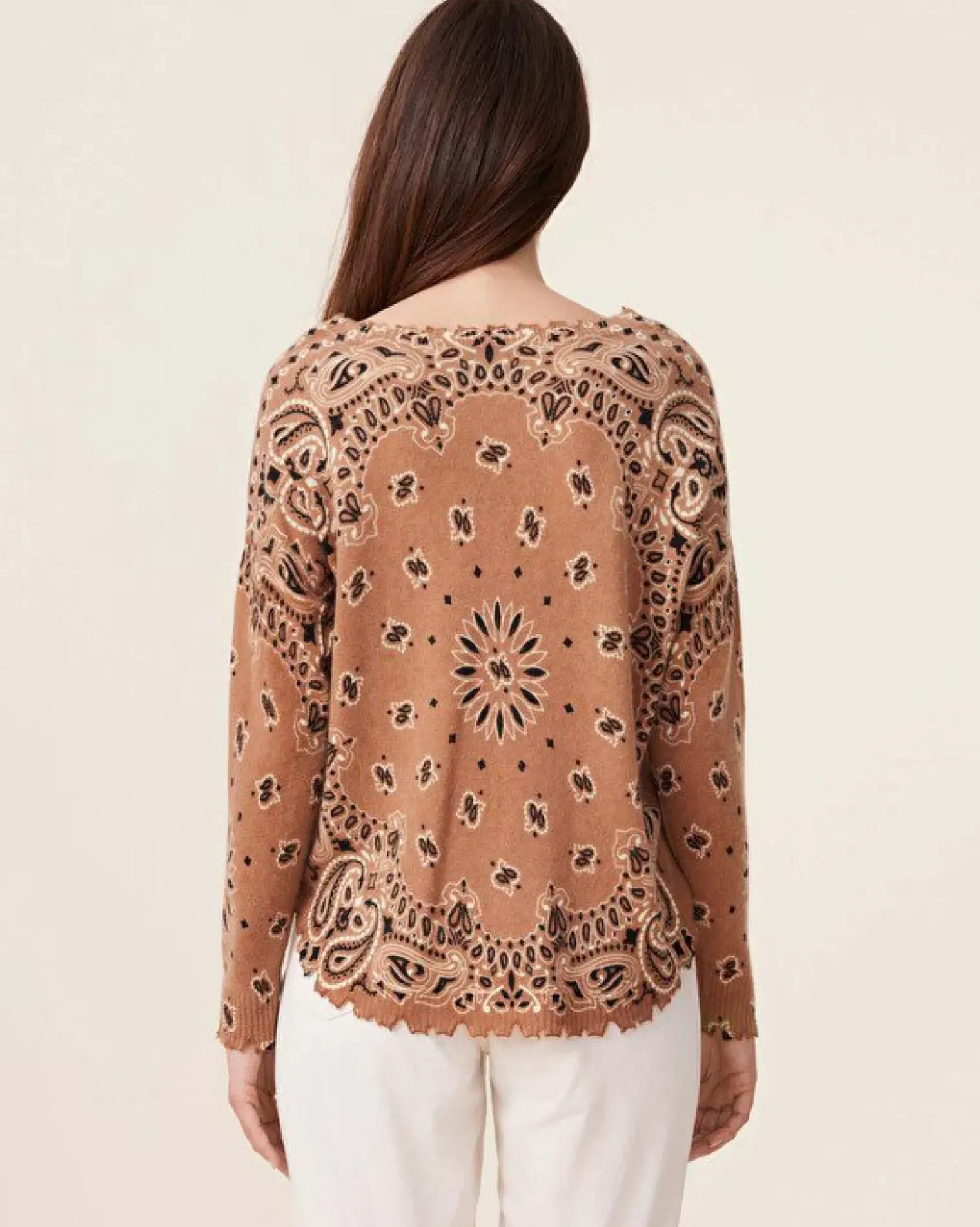 Kujten Sweaters & Sweatshirts>Women Round Neck Cashmere Sweater, 2-Threads Caramelo