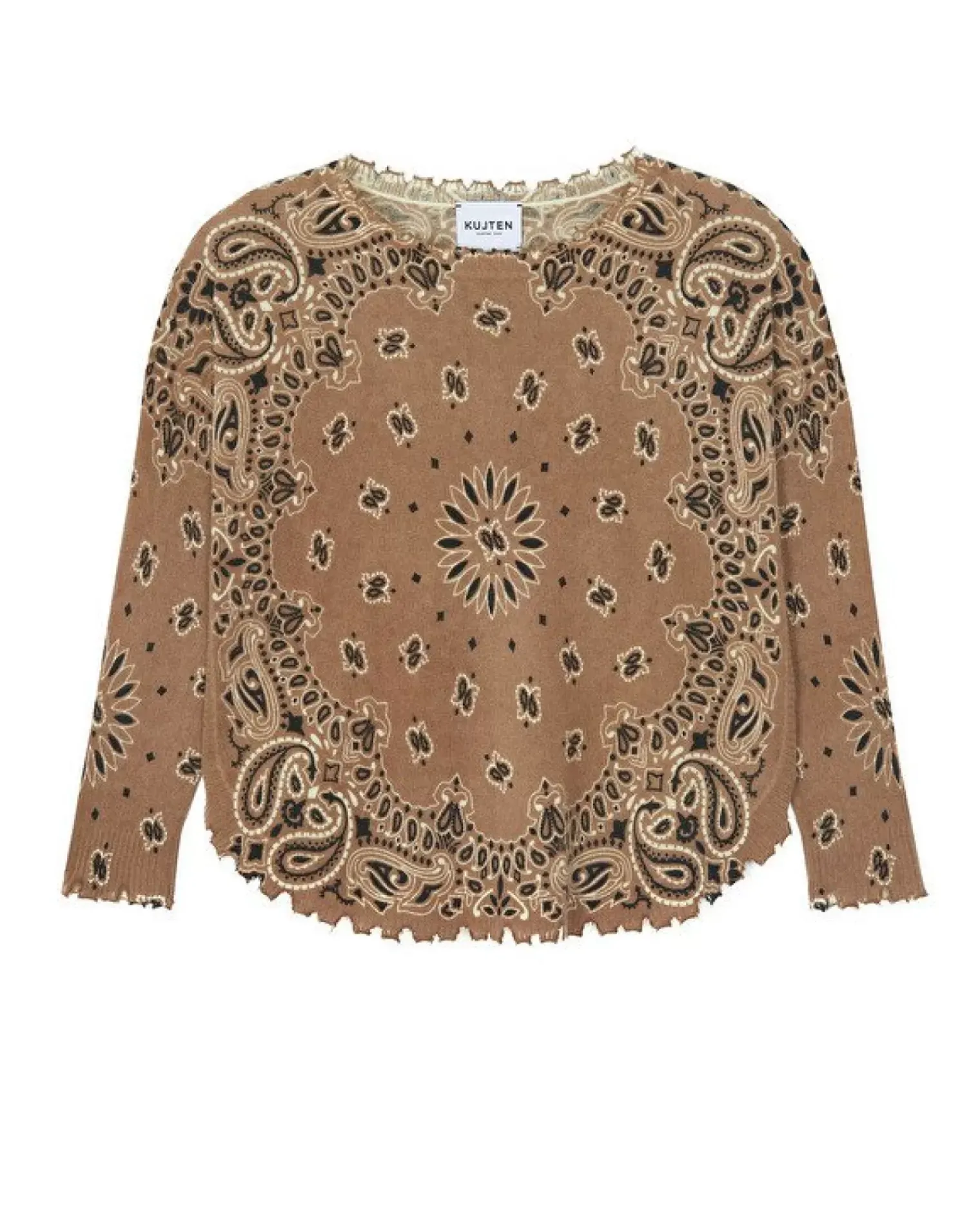 Kujten Sweaters & Sweatshirts>Women Round Neck Cashmere Sweater, 2-Threads Caramelo