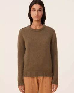 Kujten Sweaters & Sweatshirts>Women Round Neck Cashmere Sweater, 6-Threads Kaki Scout