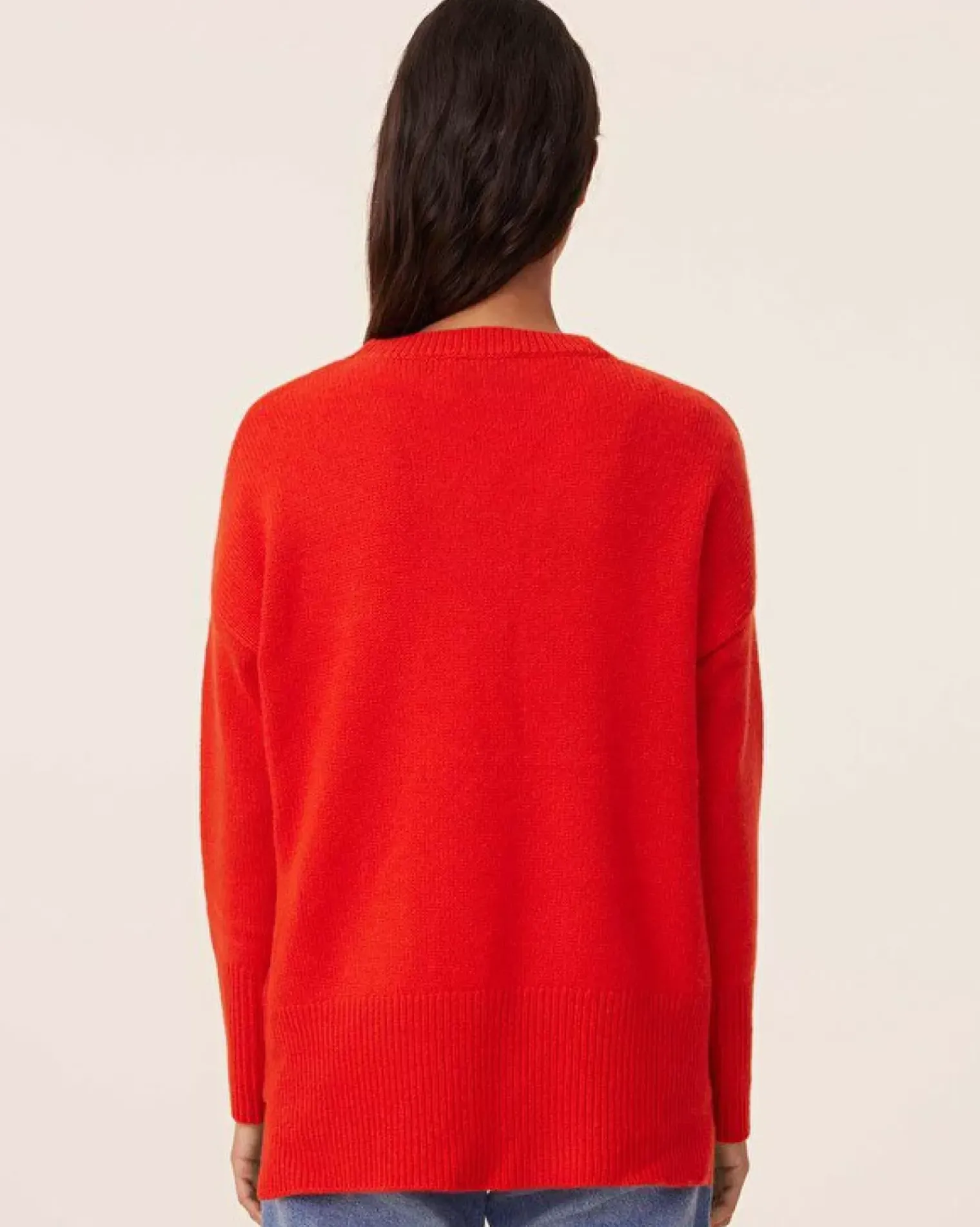 Kujten Sweaters & Sweatshirts>Women Round Neck Cashmere Sweater, 4-Threads Orange Rosso