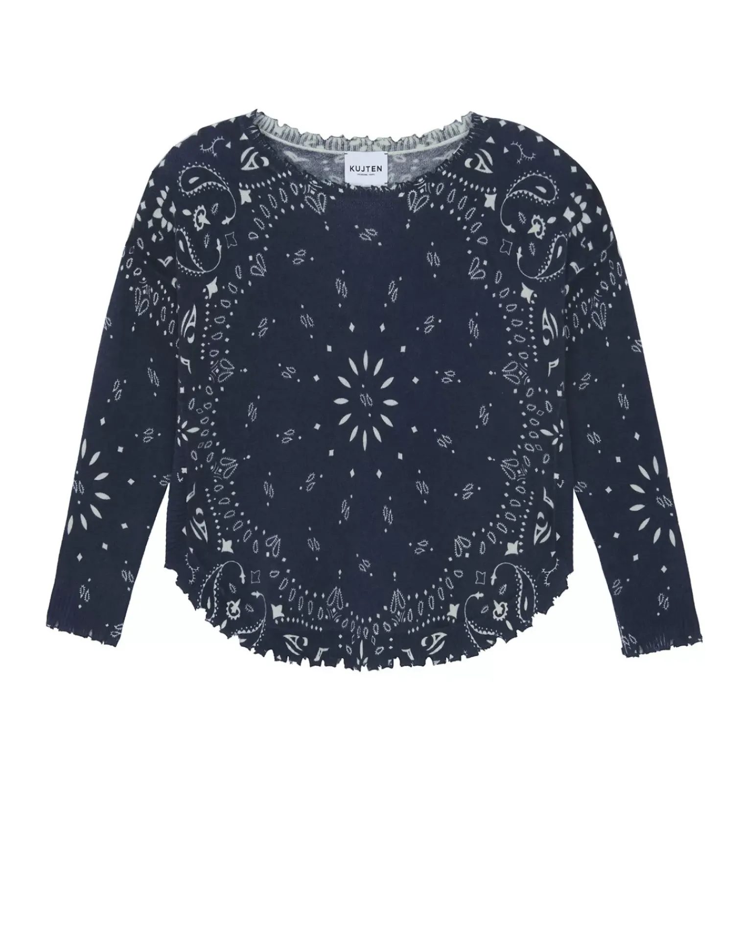 Kujten Sweaters & Sweatshirts>Women Round Neck Cashmere Sweater, 2-Threads Bleu Marine Fonce