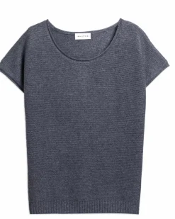 Kujten Sweaters & Sweatshirts>Women Round Neck Short Sleeves Sweater Gris Flanelle