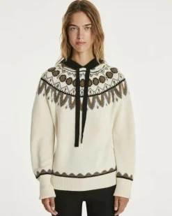 Kujten Hoodies>Women Scandinavian Hooded Cashmere Sweater, 6-Threads Blanc Vintage