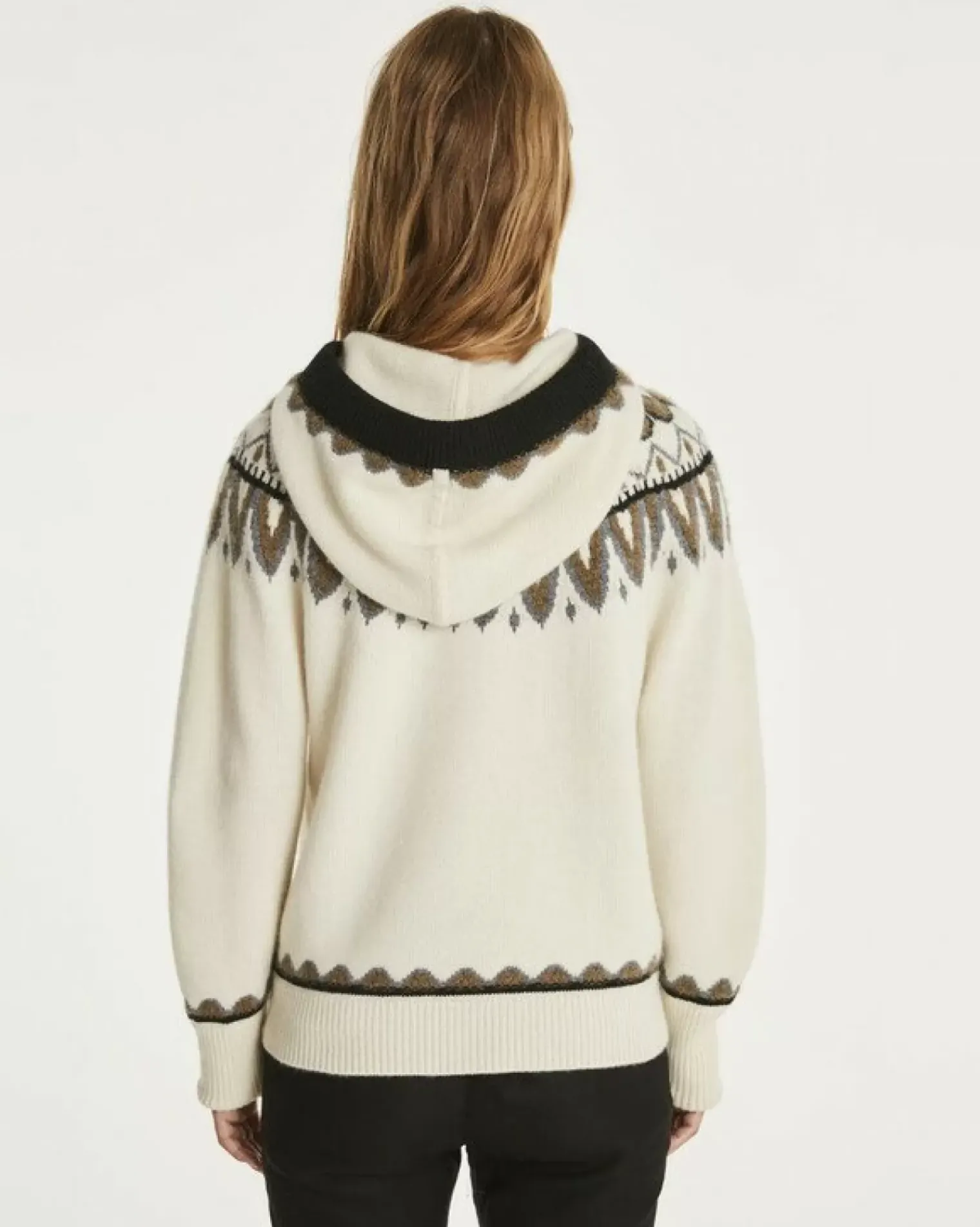 Kujten Hoodies>Women Scandinavian Hooded Cashmere Sweater, 6-Threads Blanc Vintage