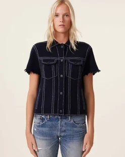 Kujten Jackets & Vests>Women Short Cashmere Jacket, 2-Threads Bleu Marine Fonce