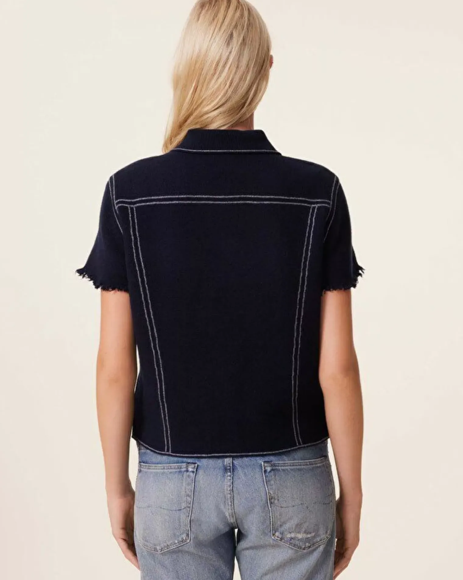 Kujten Jackets & Vests>Women Short Cashmere Jacket, 2-Threads Bleu Marine Fonce