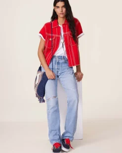 Kujten Jackets & Vests>Women Short Cashmere Jacket, 2-Threads Rouge Tomato