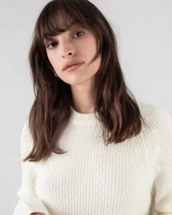 Kujten Sweaters & Sweatshirts>Women Short Round Neck Cashmere Sweater Blanc