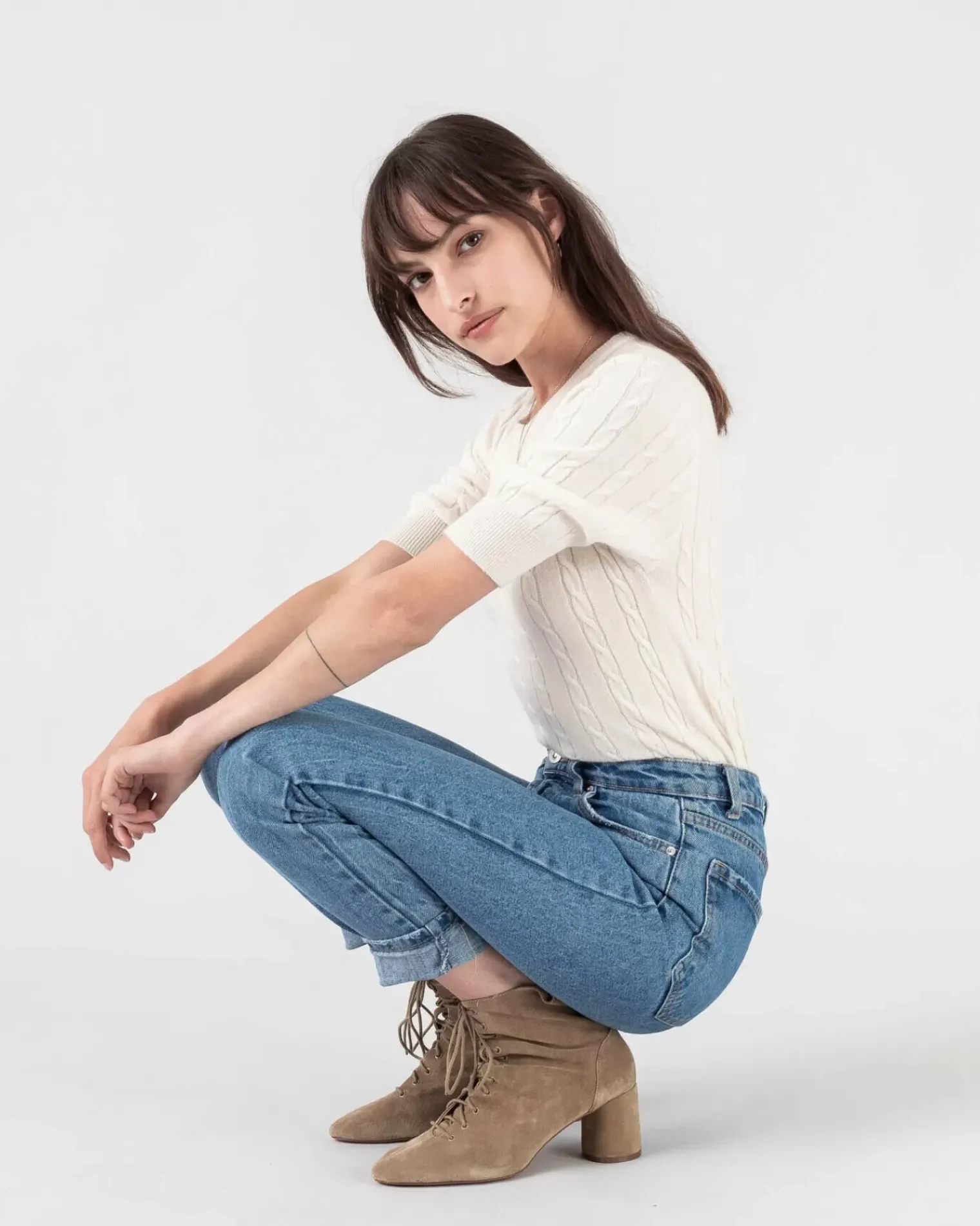 Kujten Sweaters & Sweatshirts>Women Short Sleeves Cashmere Sweater Blanc