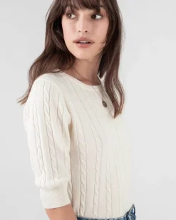 Kujten Sweaters & Sweatshirts>Women Short Sleeves Cashmere Sweater Blanc