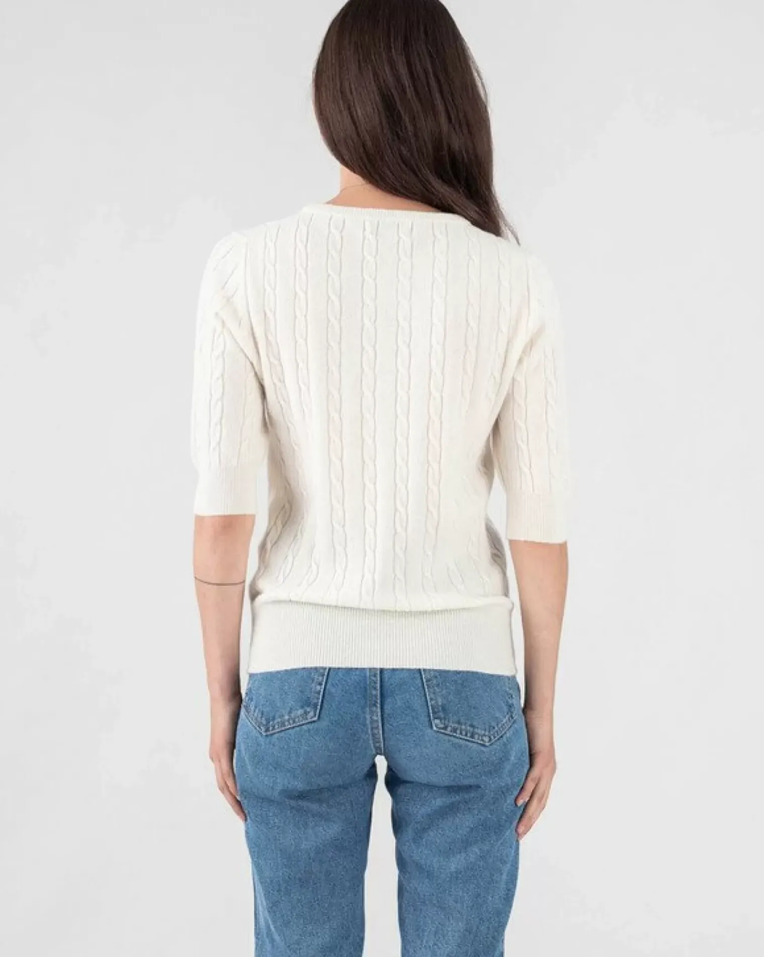 Kujten Sweaters & Sweatshirts>Women Short Sleeves Cashmere Sweater Blanc