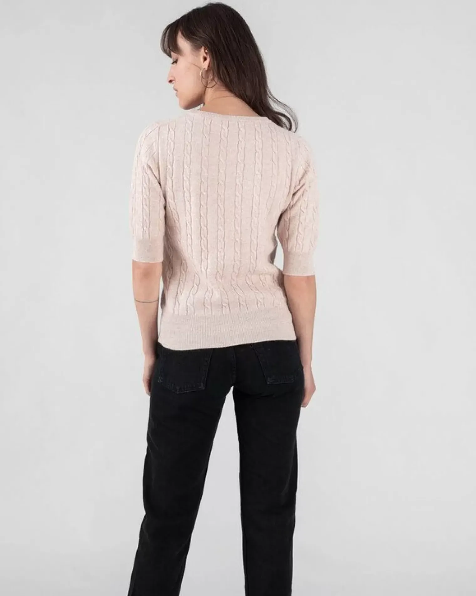 Kujten Sweaters & Sweatshirts>Women Short Sleeves Cashmere Sweater Rose Poudre Chine