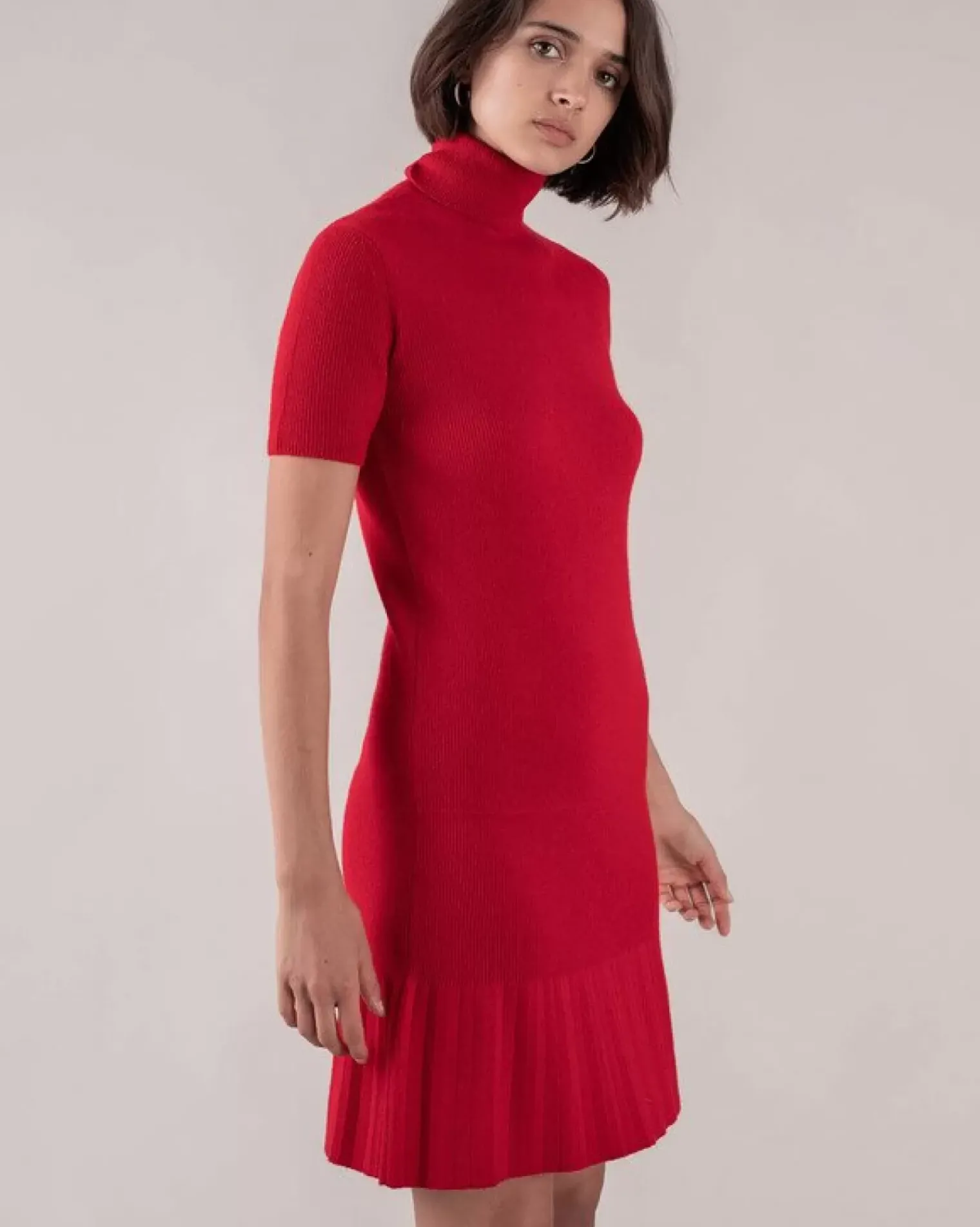 Kujten Dresses & Skirts>Women Short Sleeves Cashmere Dress Rouge