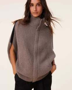 Kujten Jackets & Vests>Women Sleeveless Cashmere Zipped Jacket, 10-Threads Gris Granit