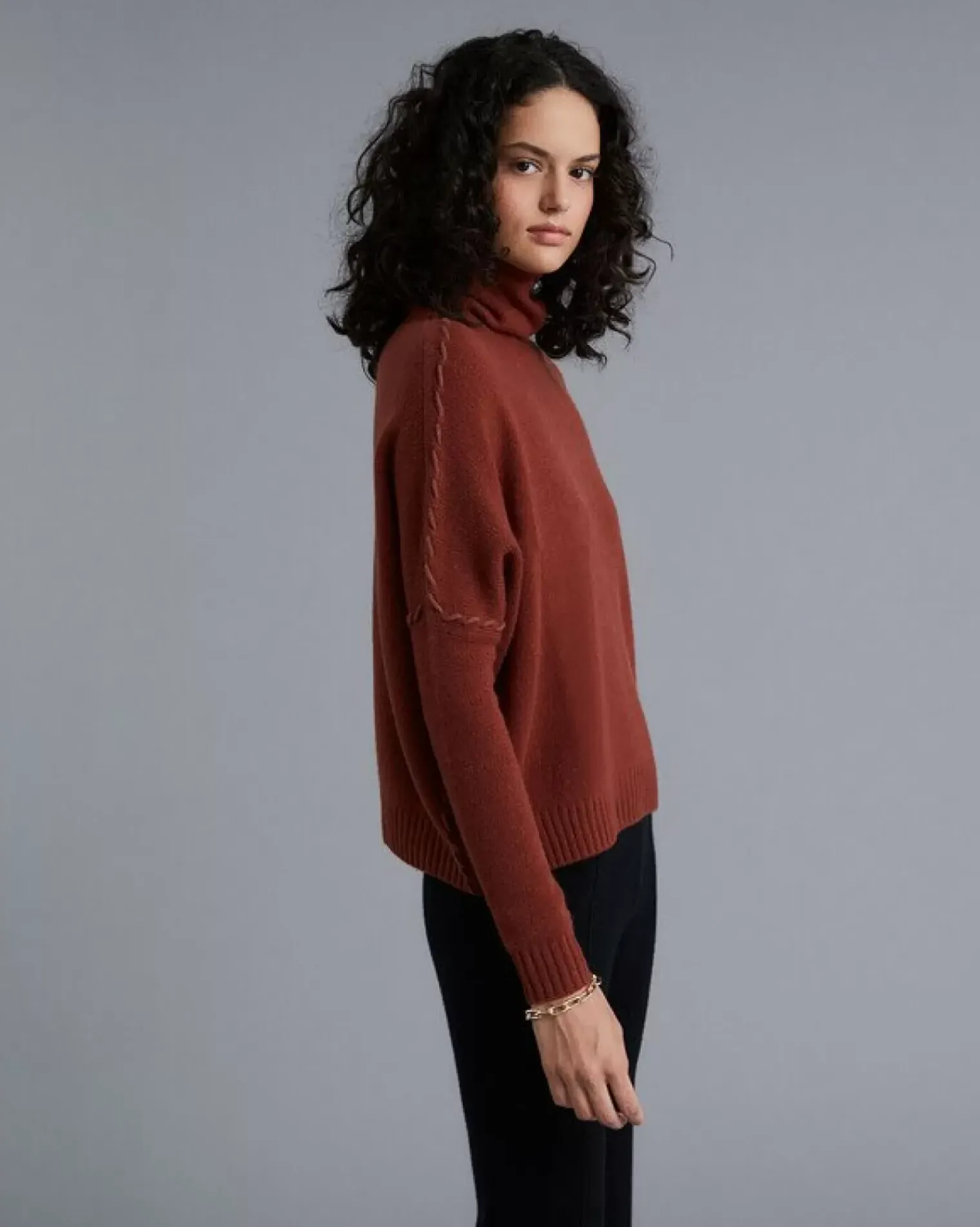 Kujten Sweaters & Sweatshirts>Women Turtleneck Cashmere Sweater Bordeaux Sienne