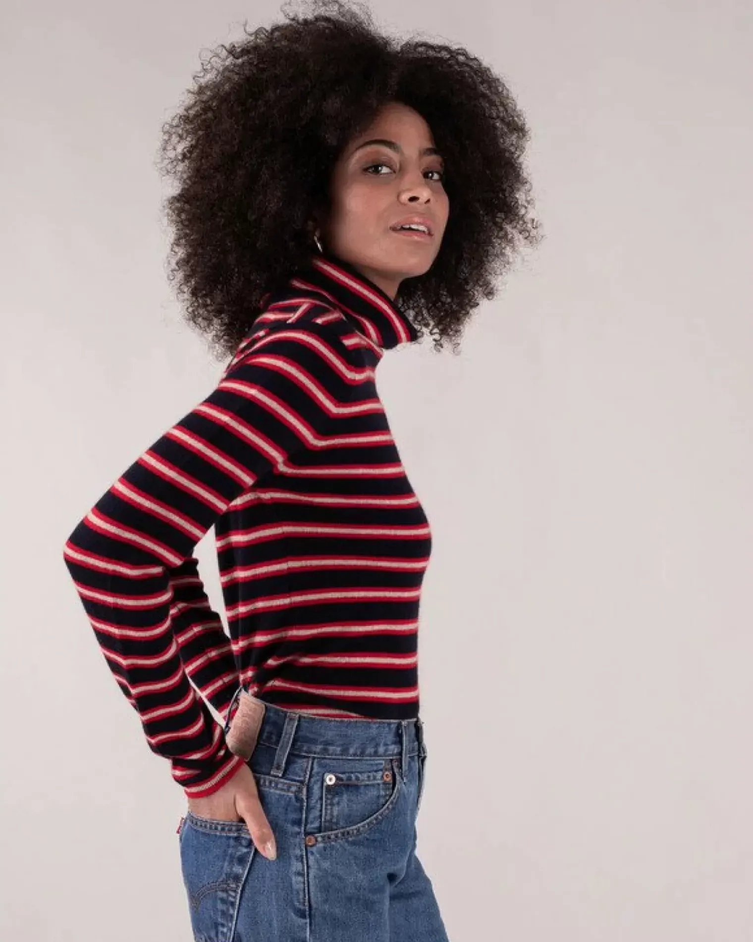 Kujten Sweaters & Sweatshirts>Women Turtleneck Cashmere Sweater Bleu Marine Fonce