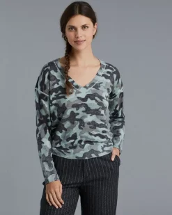 Kujten Sweaters & Sweatshirts>Women V-Neck Boyfriend Cashmere Sweater Vert Camouflage