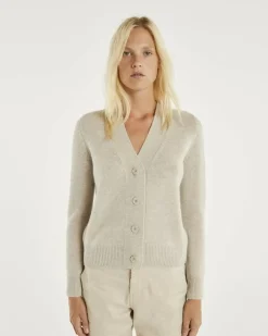 Kujten Jackets & Vests>Women V-Neck Cashmere Cardigan Avoine