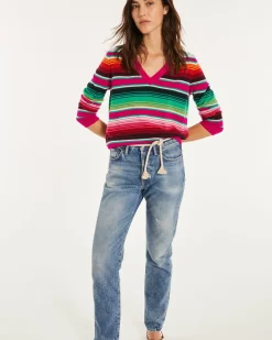 Kujten Sweaters & Sweatshirts>Women V-Neck Cashmere Sweater Rose Magenta