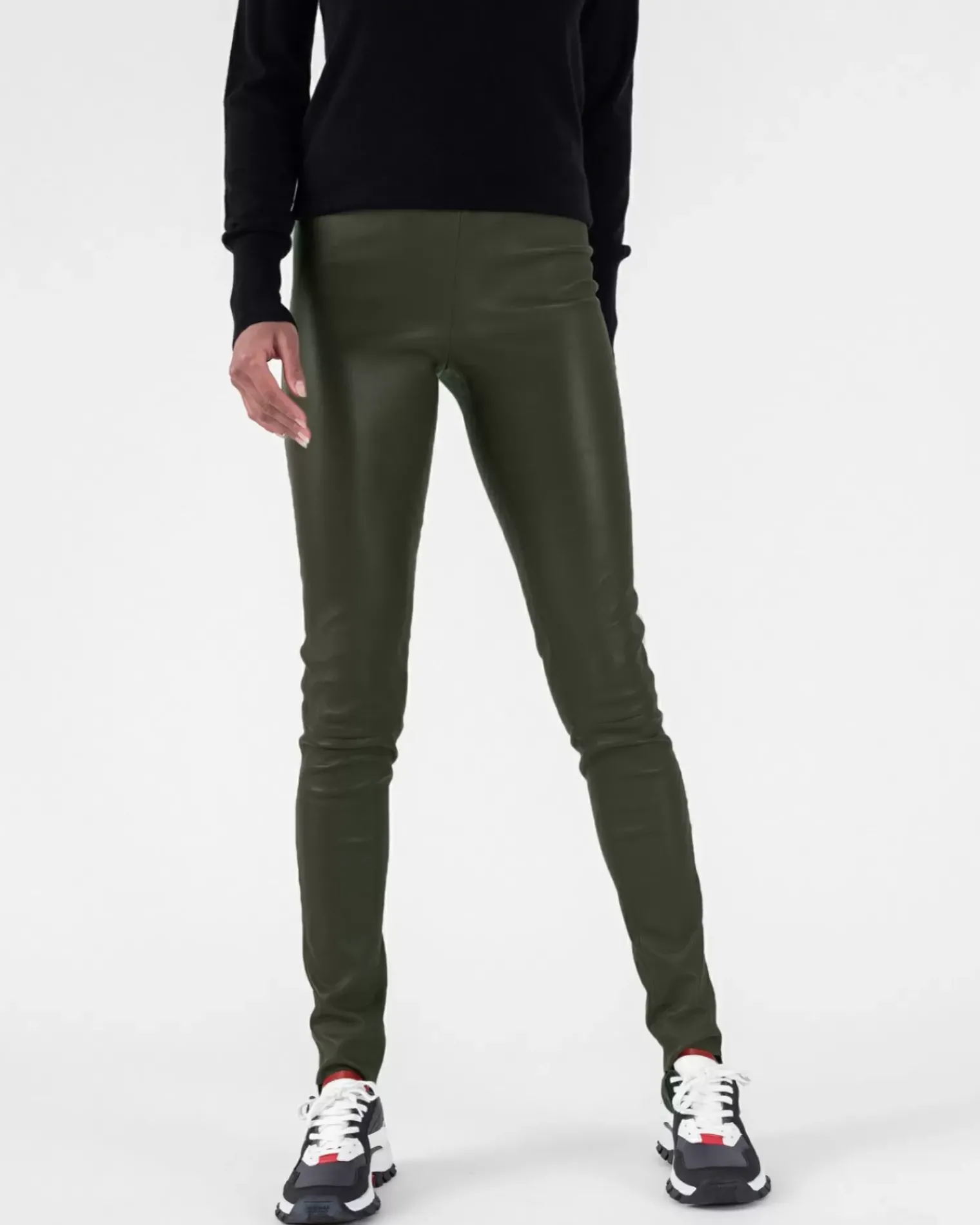 Kujten Joggings & Leggings>Women'S Leather Leggings Kaki Fonce