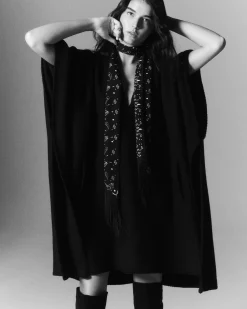 Kujten Scarves & Snoods>Woven Cashmere Fringed Scarf Noir