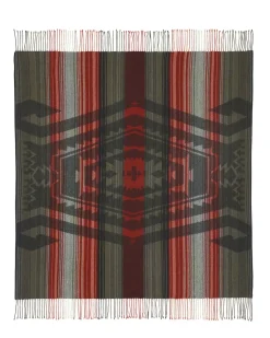 Kujten Scarves & Snoods>Woven Cashmere Fringed Shawl Kaki Moss