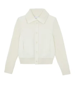Kujten Jackets & Vests>Woven Cashmere Jacket Knitted Sleeves Blanc
