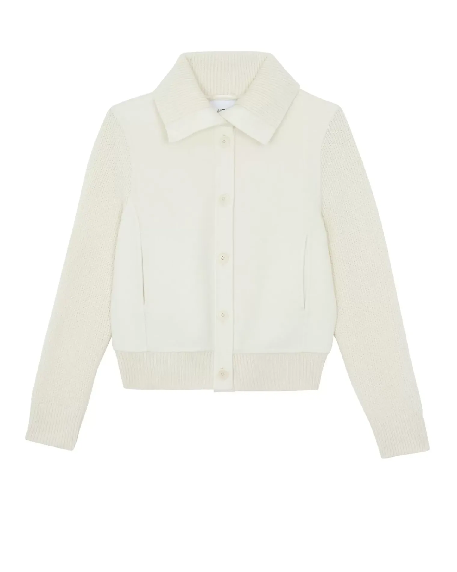 Kujten Jackets & Vests>Woven Cashmere Jacket Knitted Sleeves Blanc