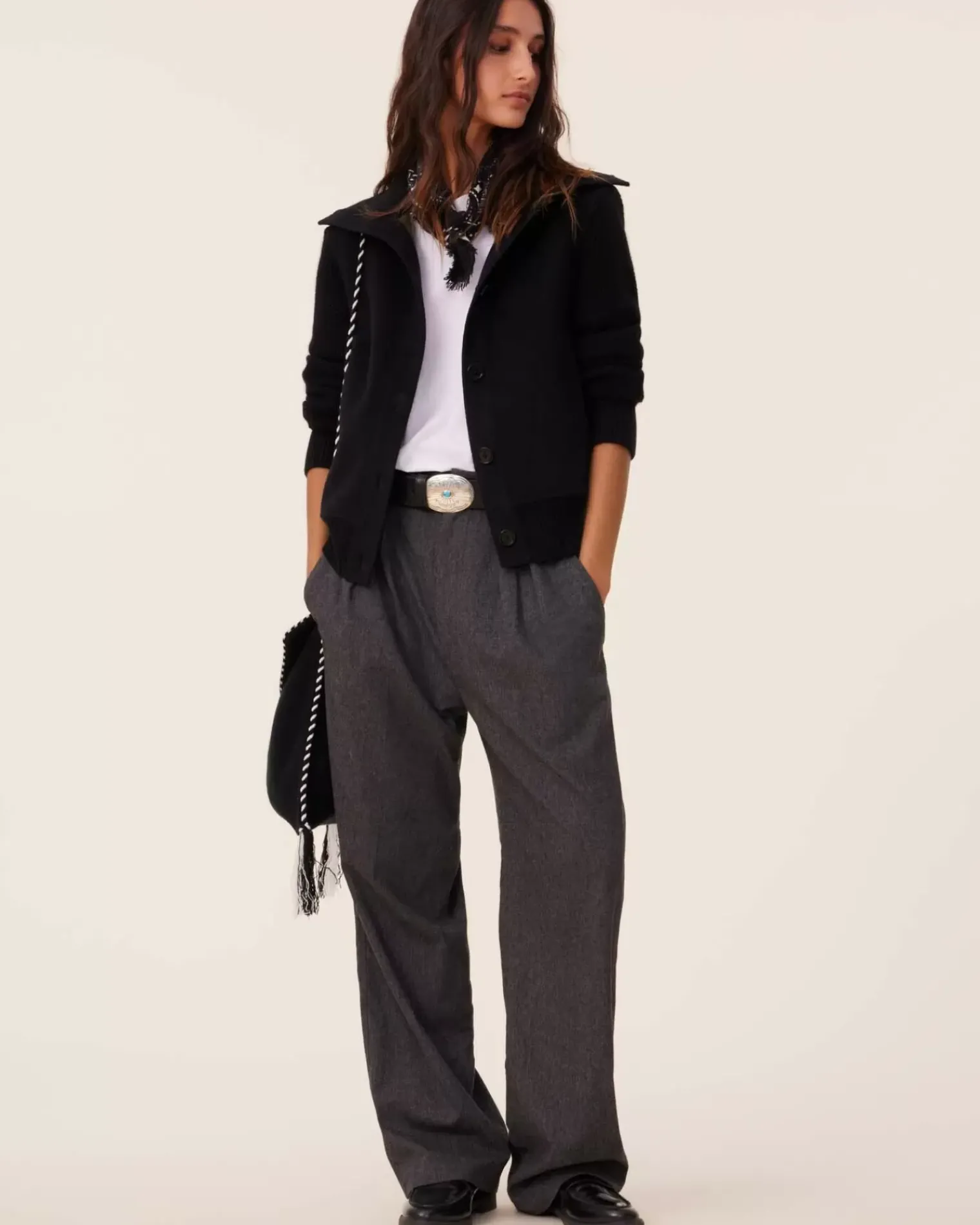 Kujten Jackets & Vests>Woven Cashmere Jacket Knitted Sleeves Noir