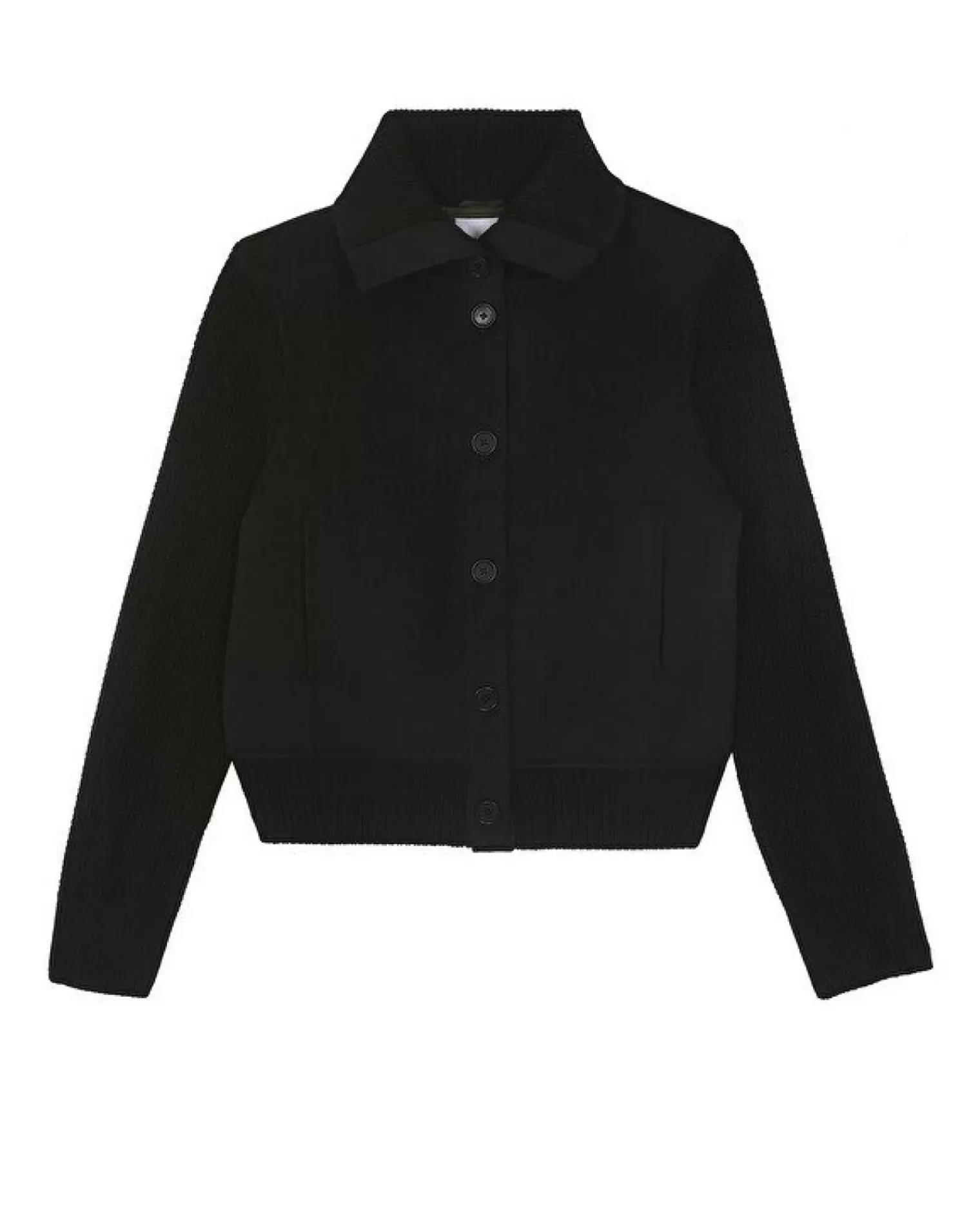Kujten Jackets & Vests>Woven Cashmere Jacket Knitted Sleeves Noir