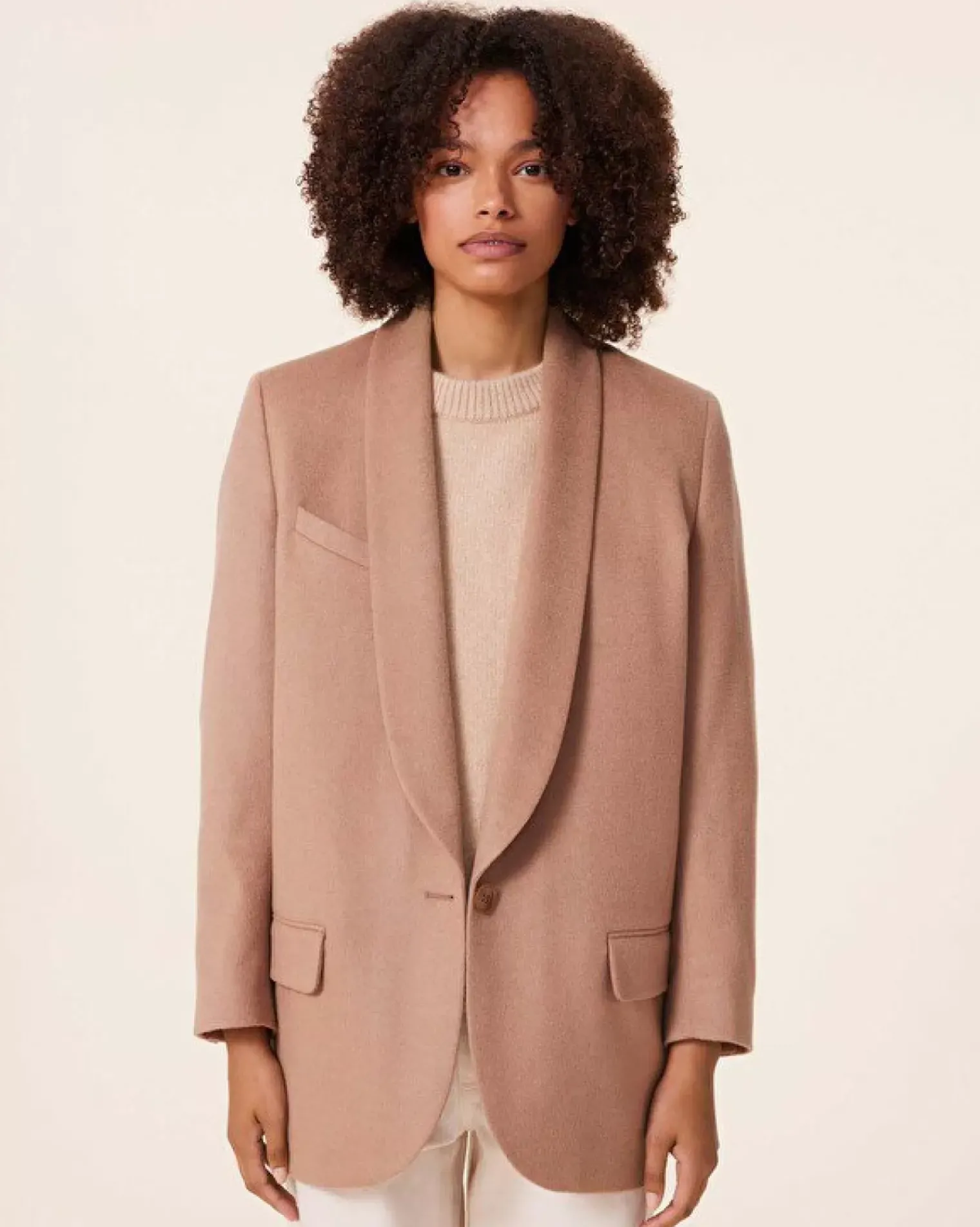 Kujten Jackets & Vests>Woven Cashmere Shawl Collar Jacket Camelo